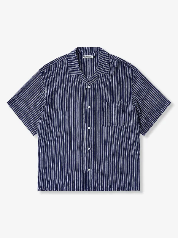 One-pocket novelty stripe pattern Cuban shirt sold by Karaku