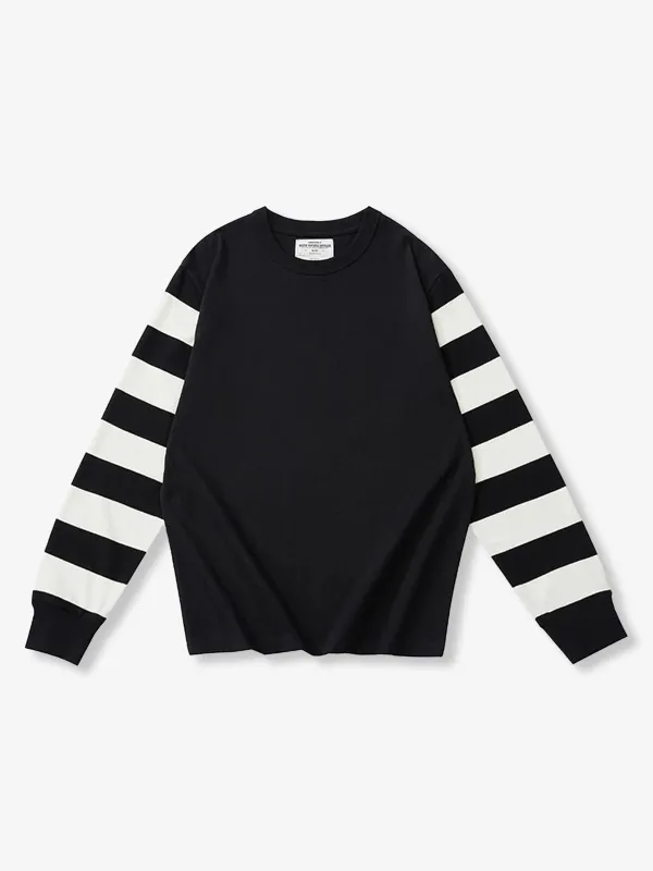 Contrasting Stripes Sleeve Heavyweight Biker Long Sleeve Tee sold by Karaku