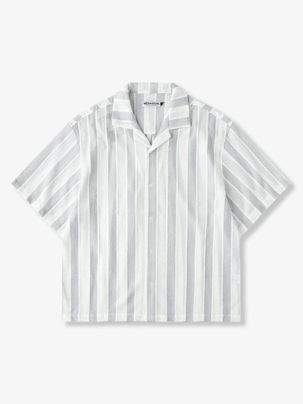Jacquard Stripe Openwork Lace Cuban Shirt sold by Karaku