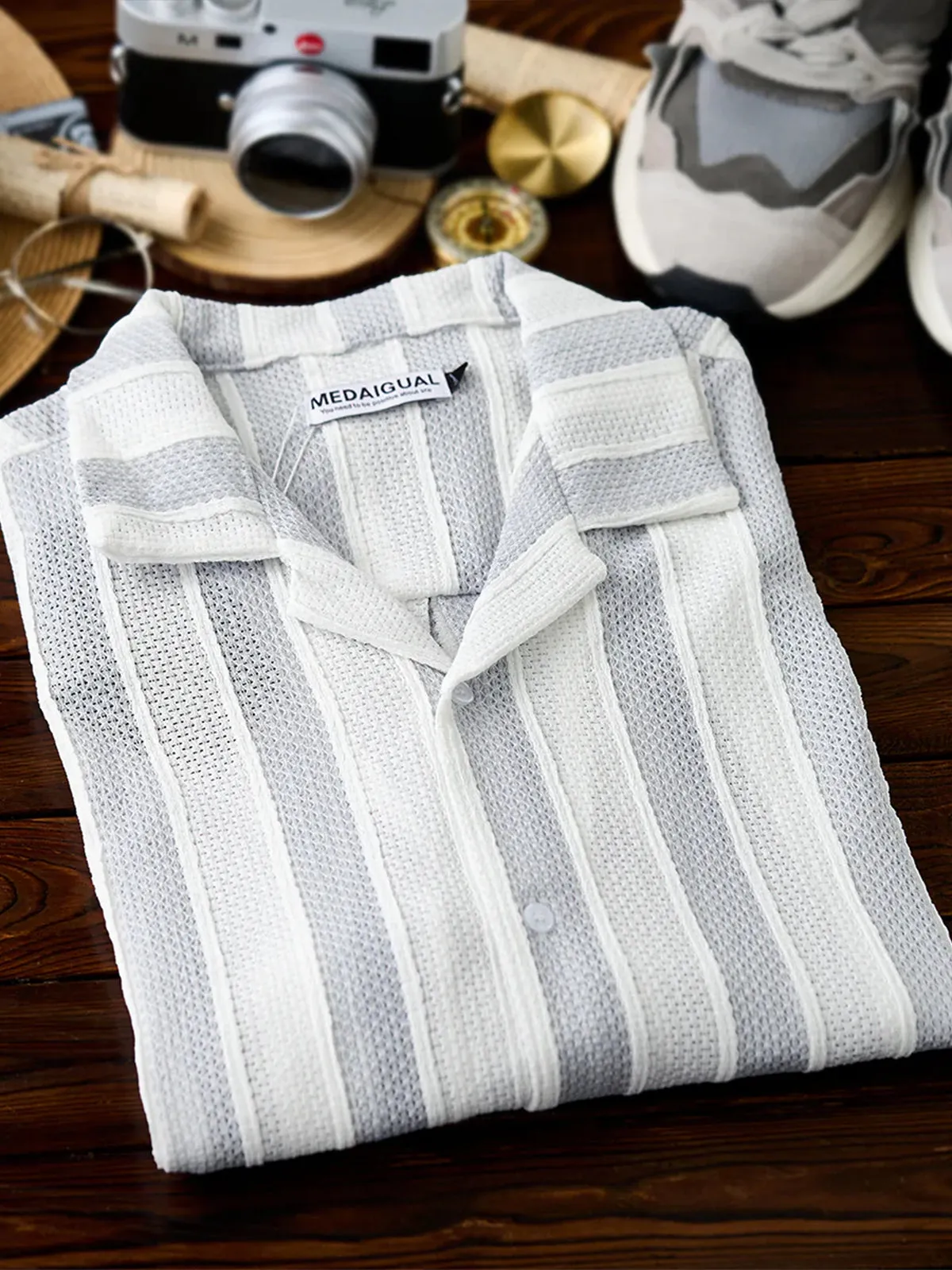 Jacquard Stripe Openwork Lace Cuban Shirt sold by Karaku product image thumbnail 5