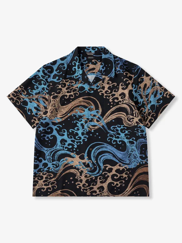Ukiyo-e "Kumagai Jirō Naozane / Ichikawa Danjūrō" Wave pattern open collar shirt sold by Karaku