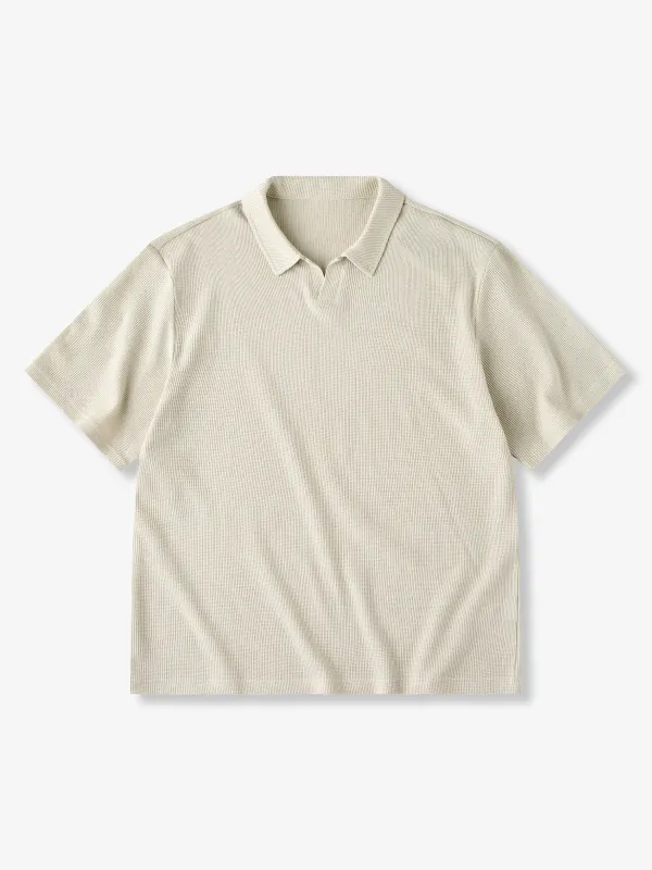 Waffle No-Button Polo Shirt sold by Karaku