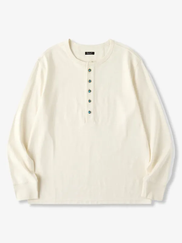 Turquoise-Style 5-Button Henley Long-Sleeve T-Shirt sold by Karaku