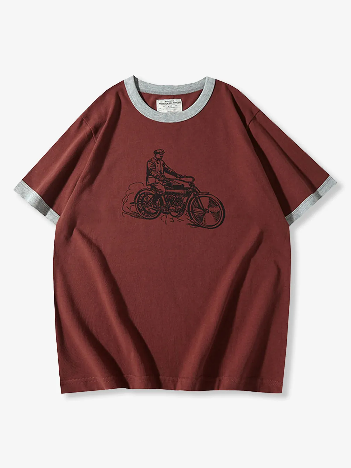 210g Heavyweight Hand-Drawn Style Motorcycle Print Ringer T-Shirt sold by Karaku product image thumbnail 5