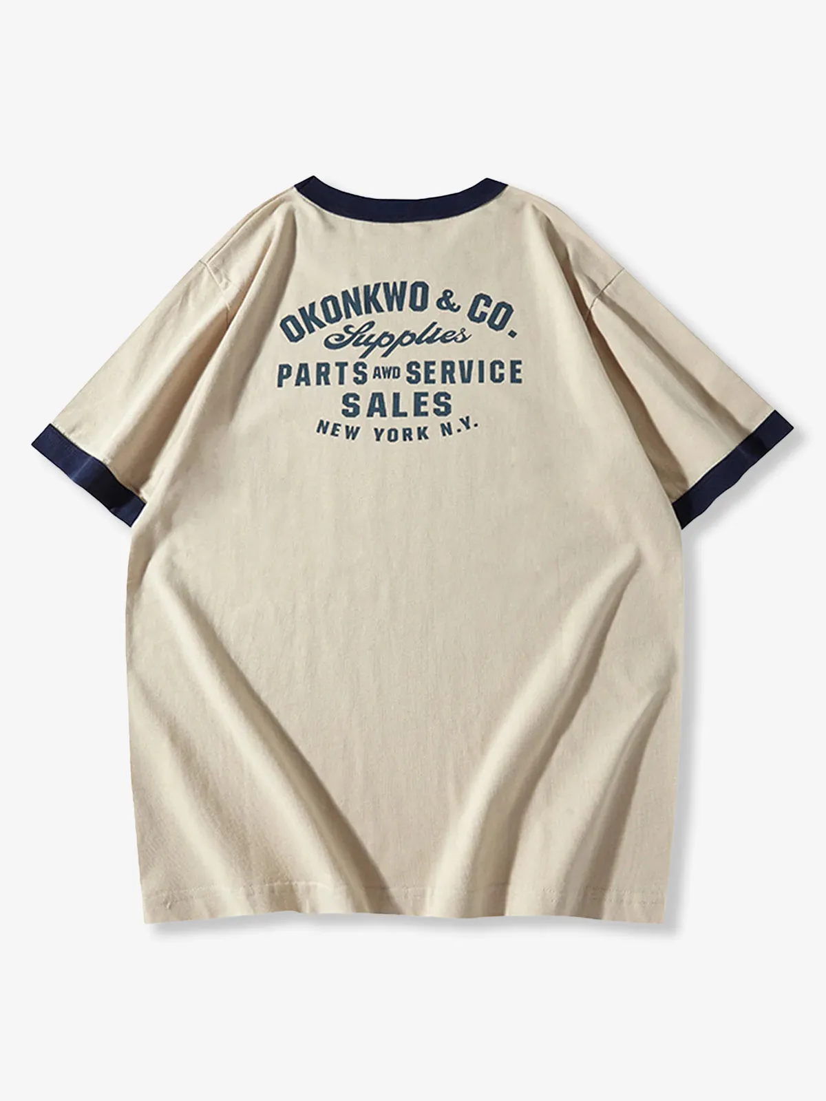 210g Heavyweight Hand-Drawn Style Motorcycle Print Ringer T-Shirt sold by Karaku product image thumbnail 2