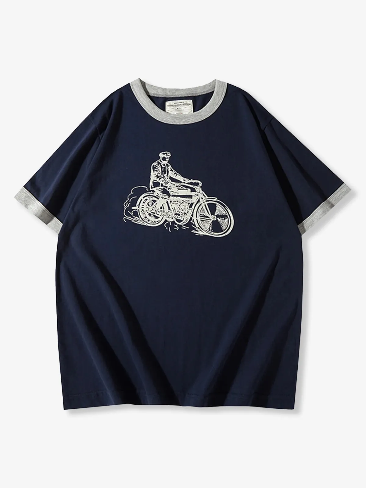 210g Heavyweight Hand-Drawn Style Motorcycle Print Ringer T-Shirt sold by Karaku product image thumbnail 3