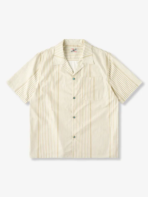 Striped Open-Collar Shirt with Turquoise-Style Buttons sold by Karaku