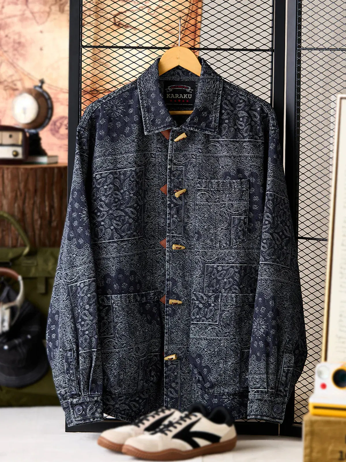 Toggle Buttons Paisley Jacquard Denim Shirt sold by Karaku product image thumbnail 3