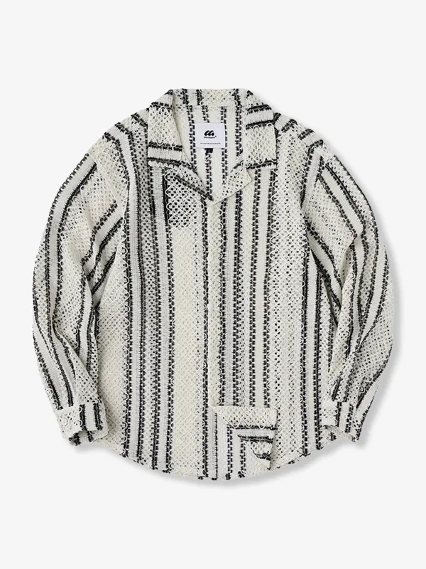 Knit Stripe Pattern Open-Collar Valfas Lace Shirt sold by Karaku