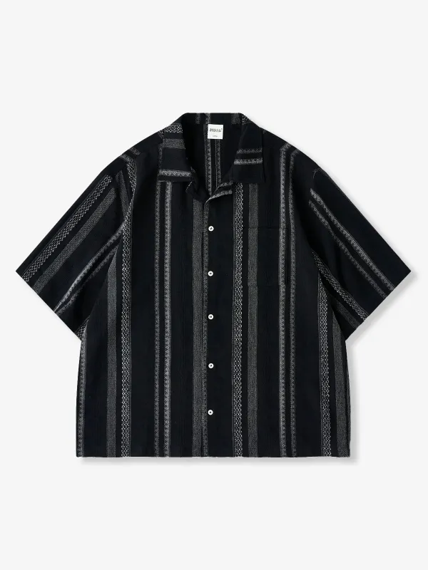 Jacquard Stripe Cotton Cuban Shirt sold by Karaku