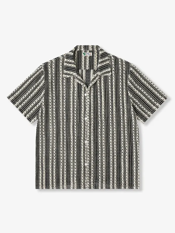 Monotone Stripe Openwork Knit Cuban Shirt sold by Karaku
