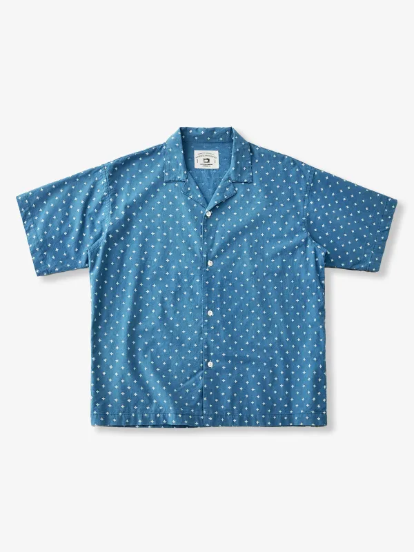 Indigo Graphic Dyed Star Sand and Galaxy Aloha Shirt sold by Karaku