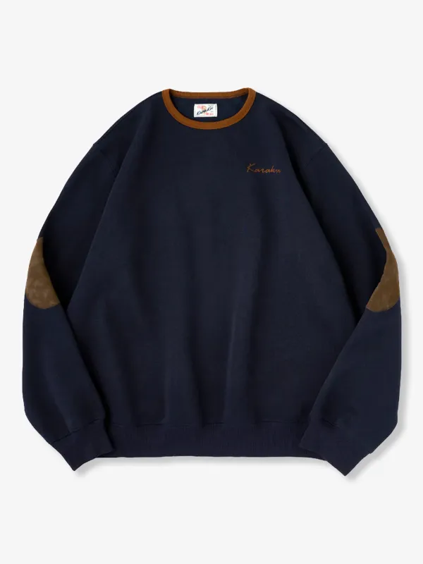 "KaraKu" Embroidery Elbow Suede Patches Brushed Cotton Sweatshirt sold by Karaku