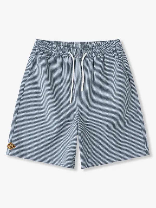 "Stay True" Embroidered Yarn-Dyed Stripe Easy Shorts sold by Karaku