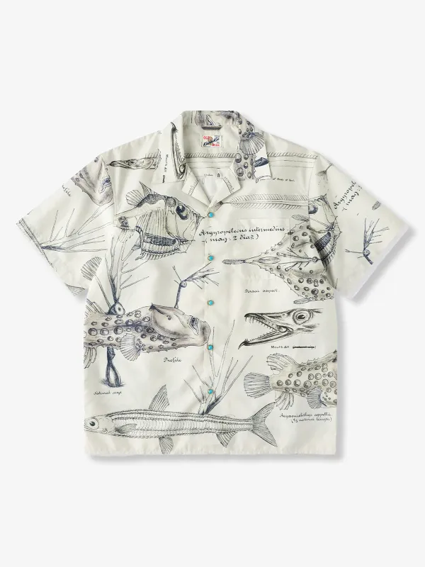 Turquoise-Style Buttons Hand-Drawn "Deep Sea Creatures Encyclopedia" Open Collar Shirt sold by Karaku