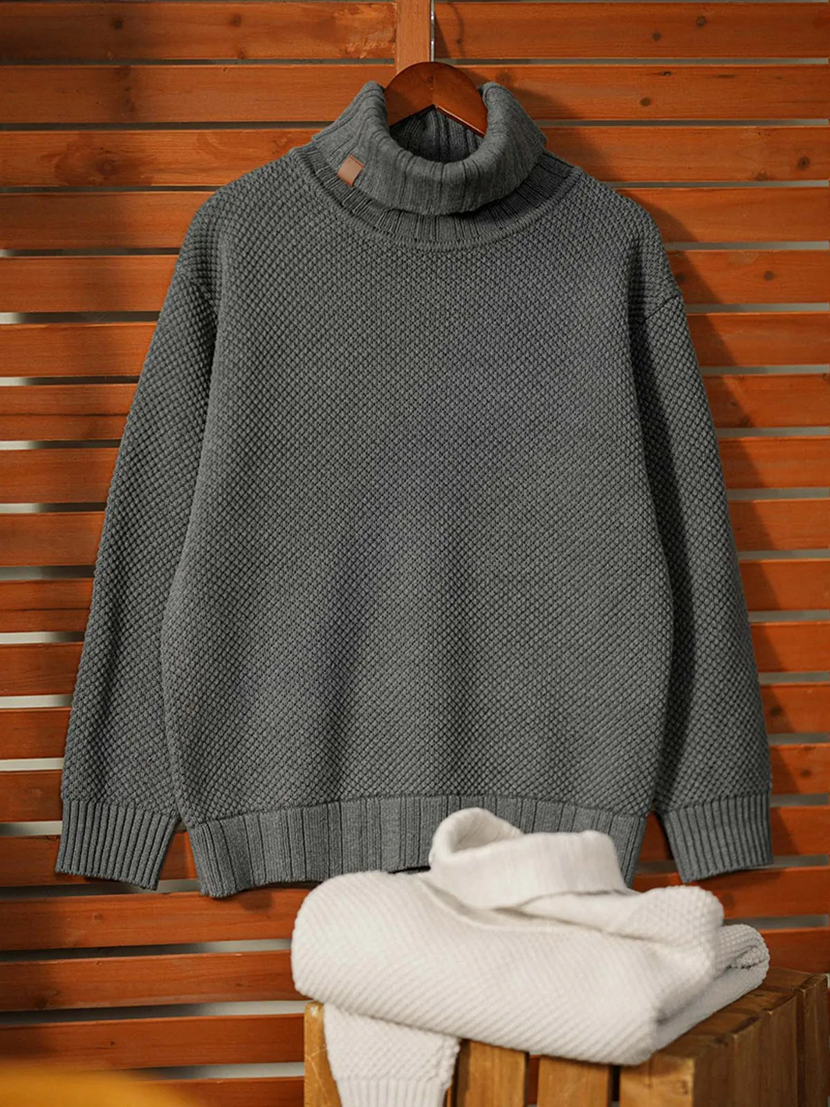 Ribbed Trim Turtleneck Knitted Sweater sold by Karaku product image thumbnail 5