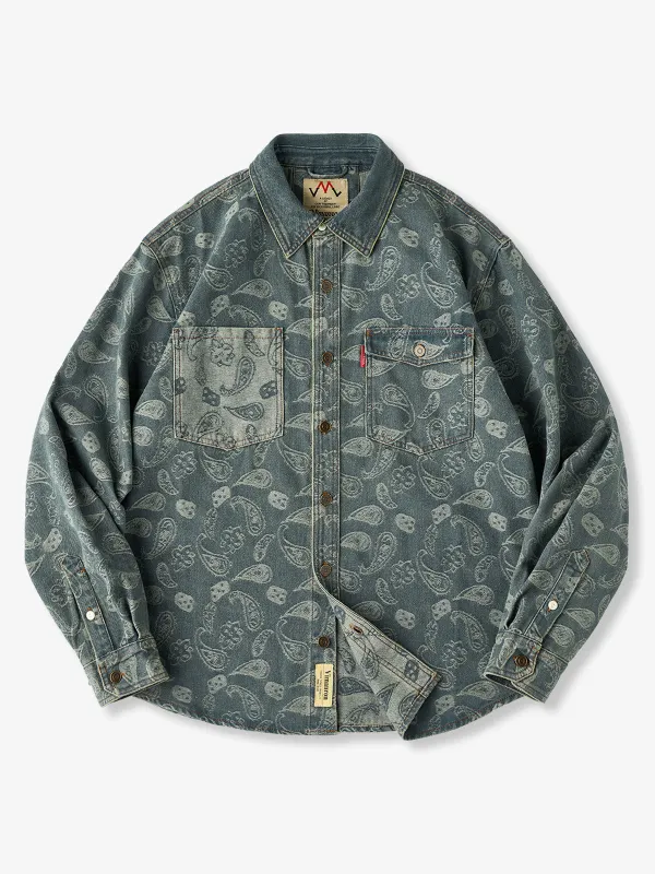 All-over Paisley Jacquard Weave Heavyweight Denim Overshirt sold by Karaku