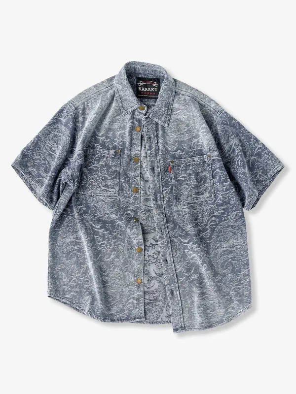 Jacquard Paisley Pattern Vintage-Washed Denim Shirt sold by Karaku