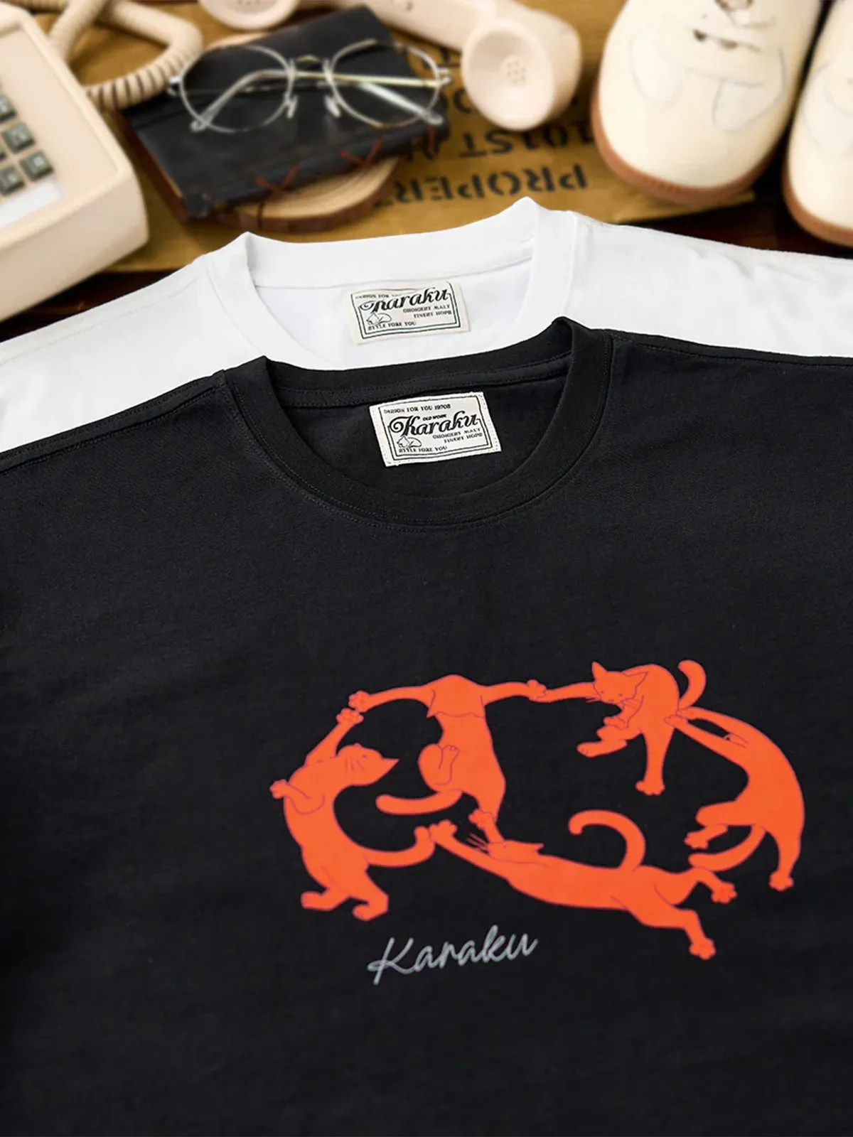 "KaraKu Art・Cat Dance" Parody Print T-Shirt sold by Karaku product image thumbnail 5