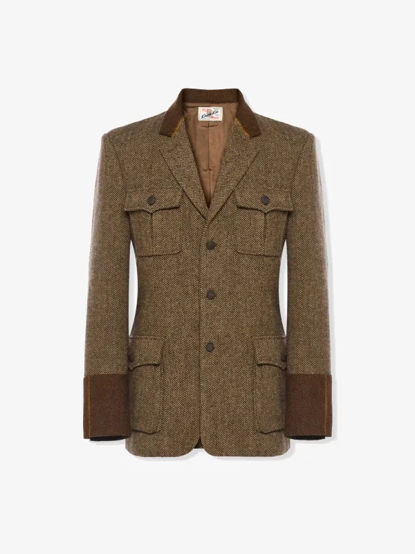 Herringbone Wool Tweed Hunting Jacket sold by Karaku