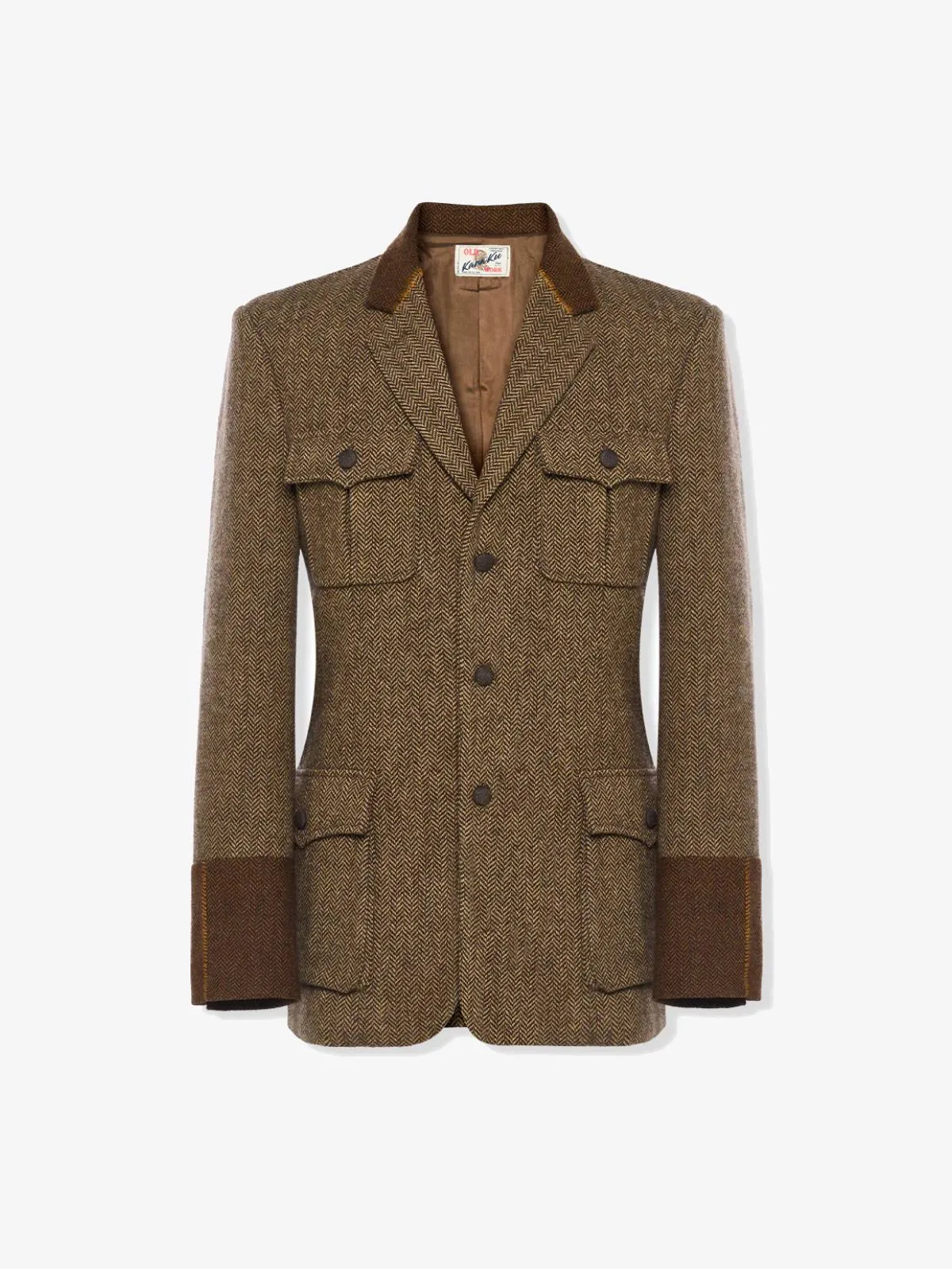 Herringbone Wool Tweed Hunting Jacket sold by Karaku