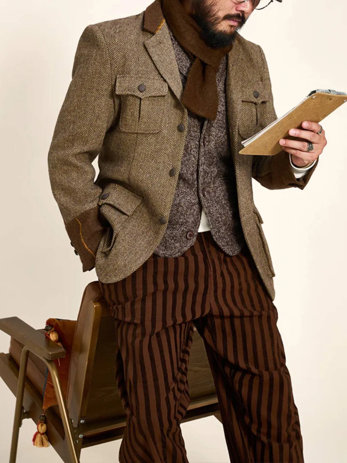 Herringbone Wool Tweed Hunting Jacket sold by Karaku product image thumbnail 3