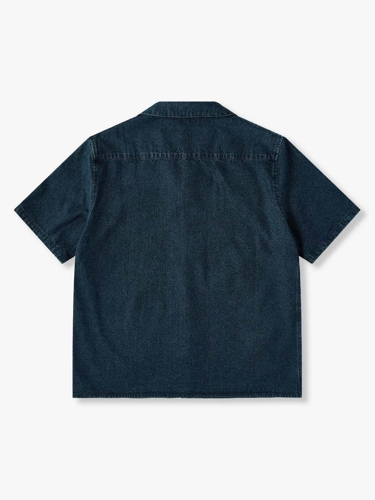 "Asanoha" Sashiko Pattern and Turquoise-Style Buttons Denim Cuban Shirt sold by Karaku product image thumbnail 2