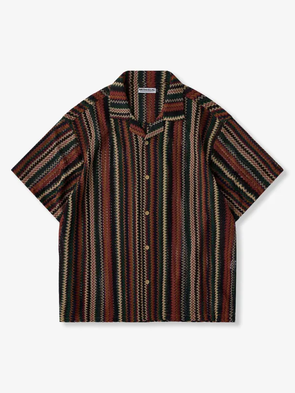 Multi-Stripe Openwork Knit Cuban Shirt sold by Karaku
