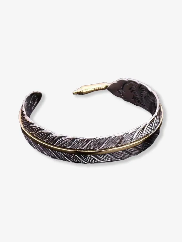 S925 Vintage Style Silver Feather Bangle sold by Karaku