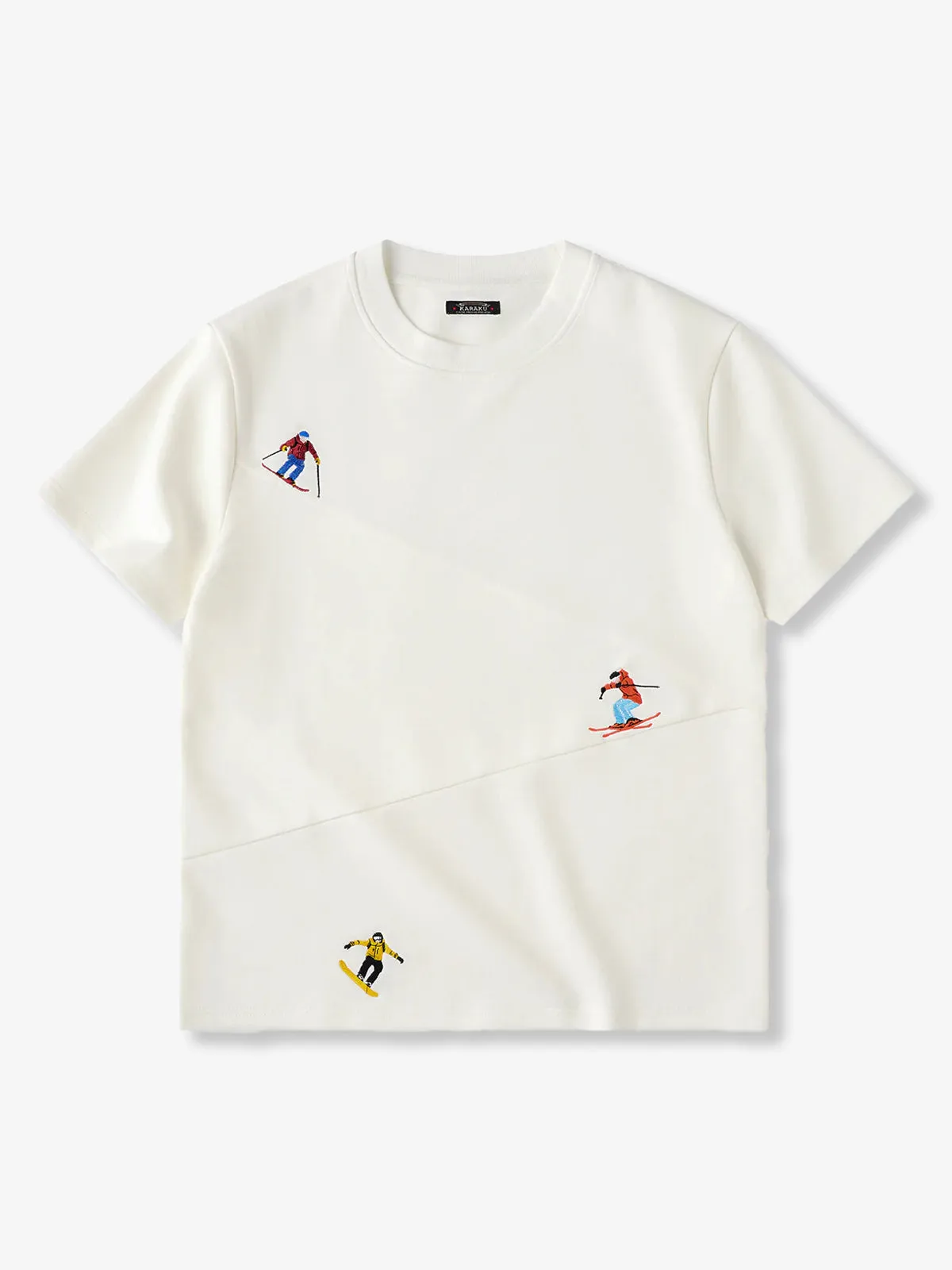 "Snowy Skier" Embroidered Piqué Cotton T-Shirt sold by Karaku