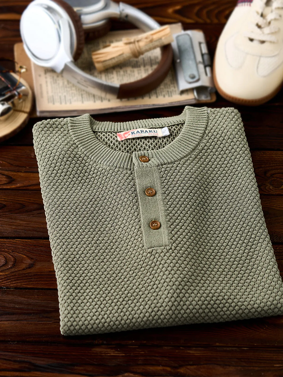 Henley Neck Pineapple Pile Knit Tee sold by Karaku product image thumbnail 5