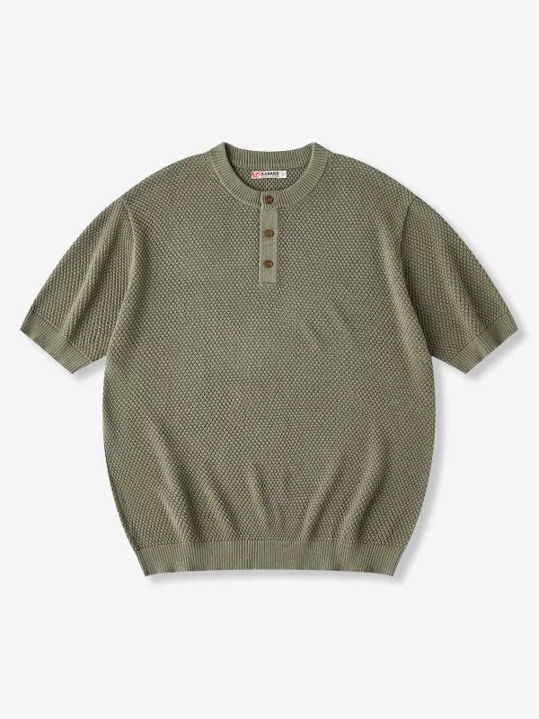 Henley Neck Pineapple Pile Knit Tee sold by Karaku