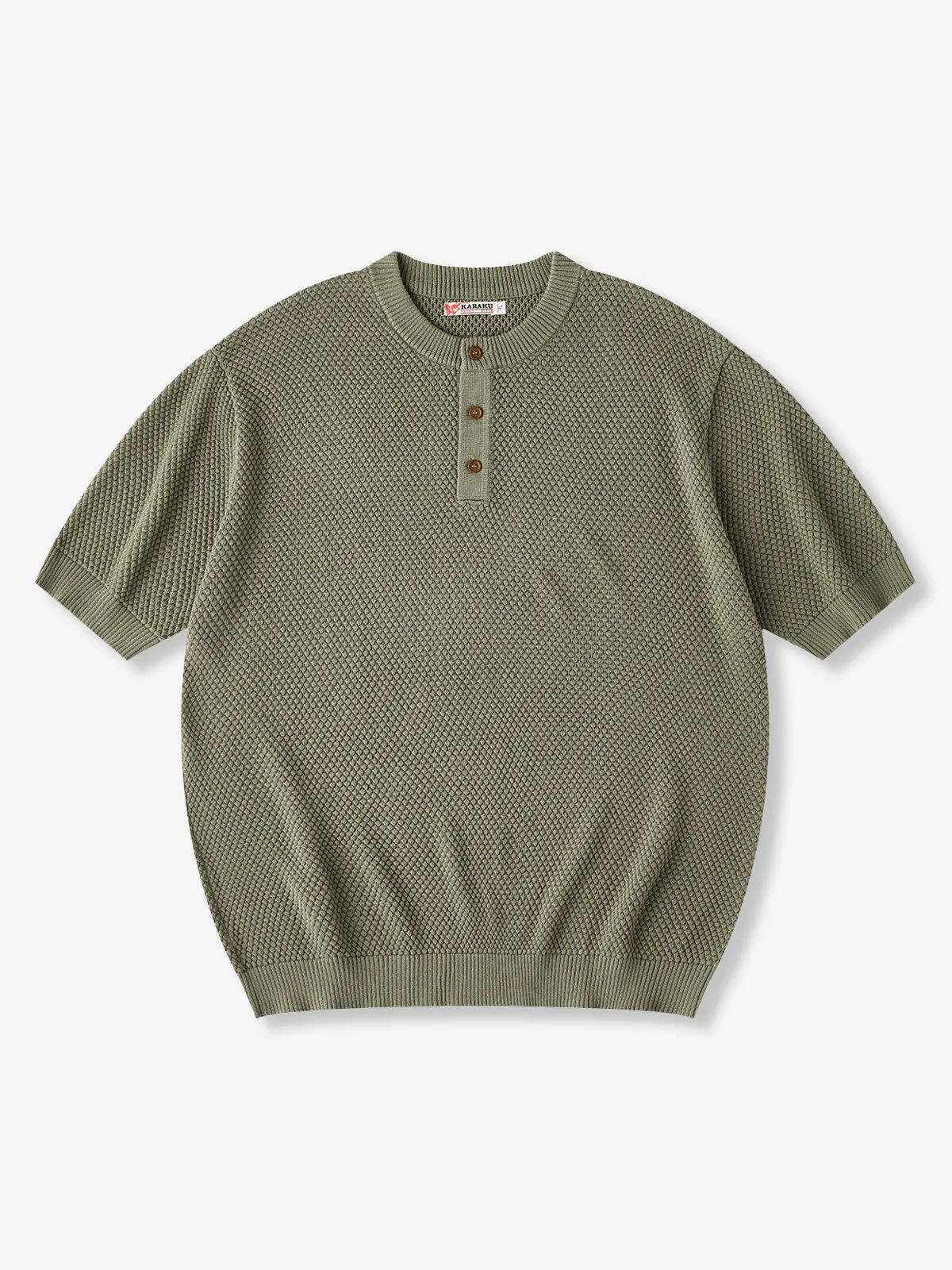 Henley Neck Pineapple Pile Knit Tee sold by Karaku