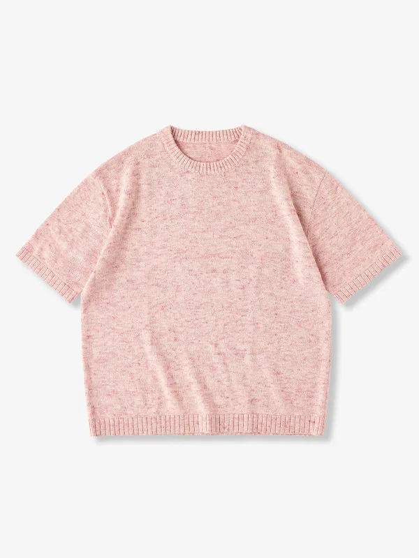 MACHO PINK Melange Knit Crew Neck T-Shirt sold by Karaku