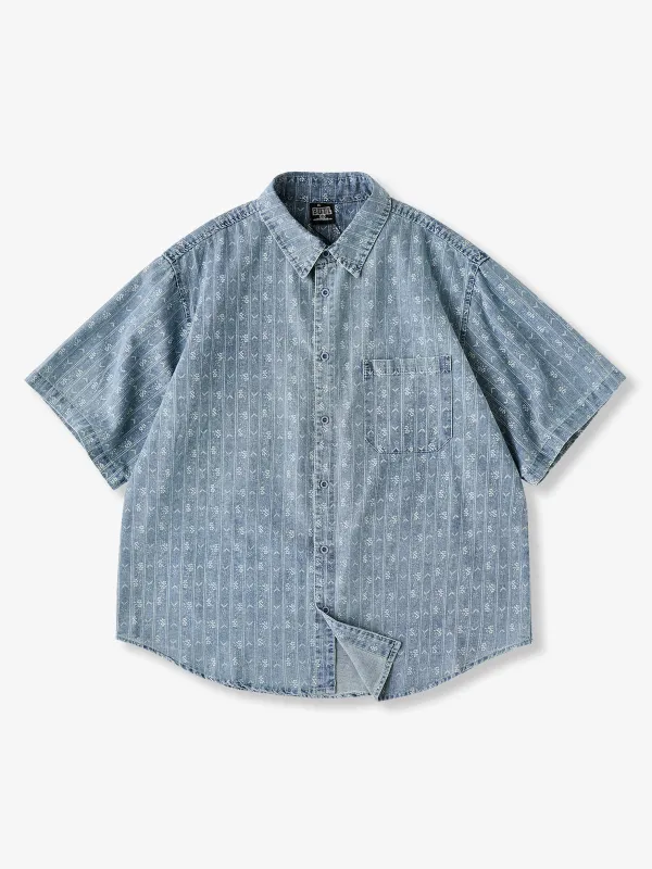 Floral & Arrow Stripe Washed Denim Shirt sold by Karaku