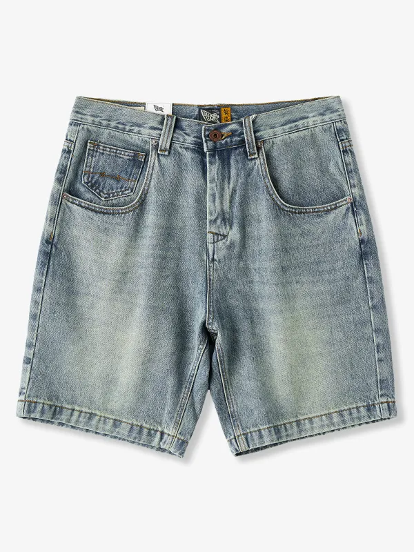 Whiskered Pocket-Stitch Denim Shorts sold by Karaku