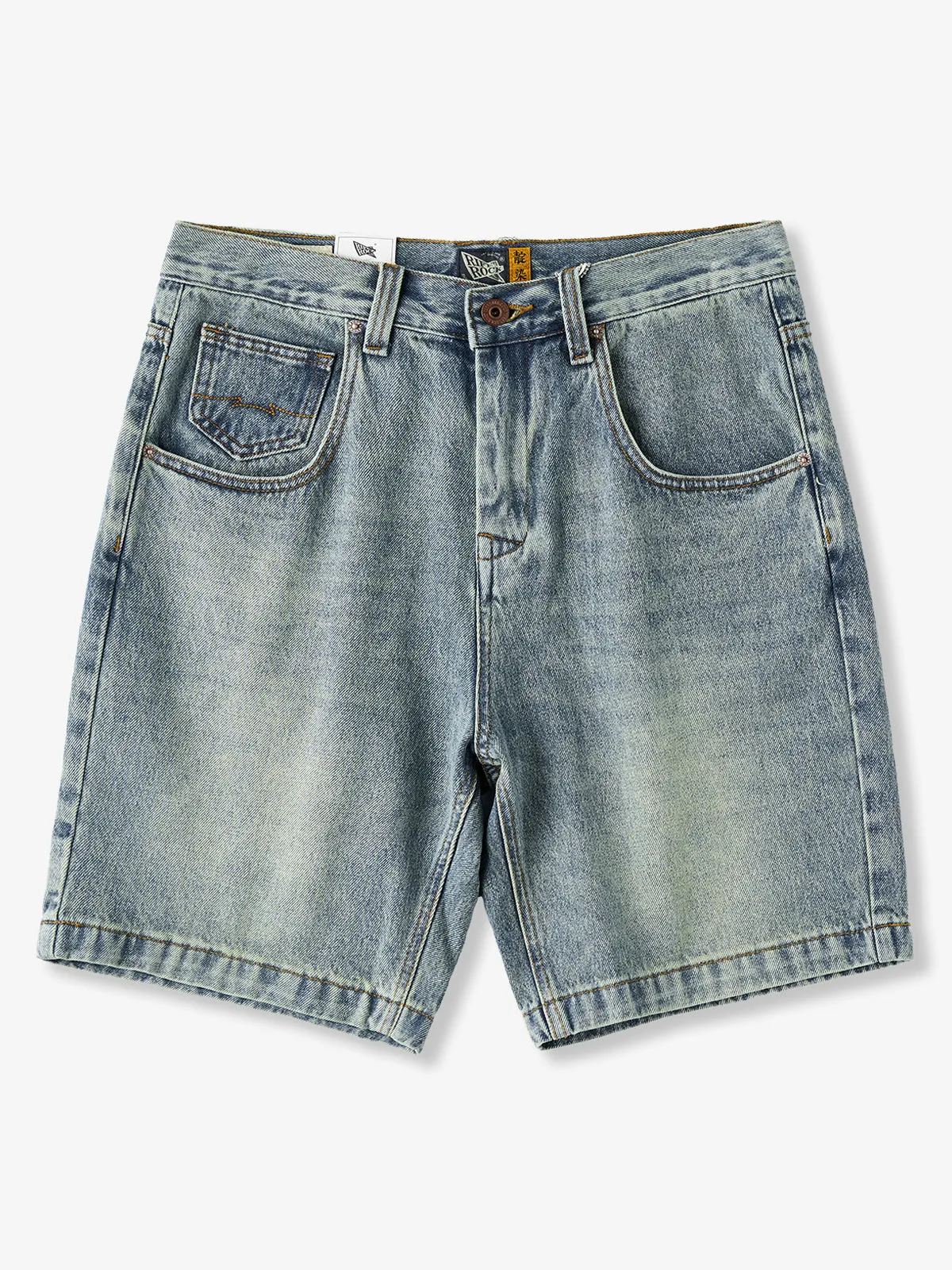 Whiskered Pocket-Stitch Denim Shorts sold by Karaku