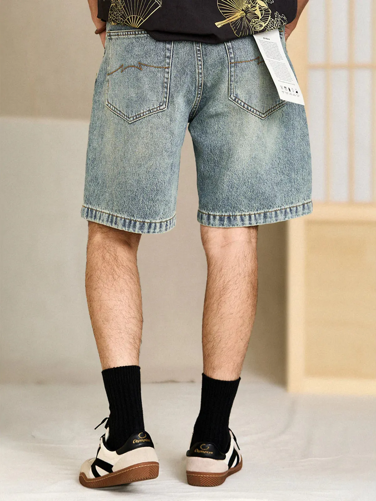 Whiskered Pocket-Stitch Denim Shorts sold by Karaku product image thumbnail 5