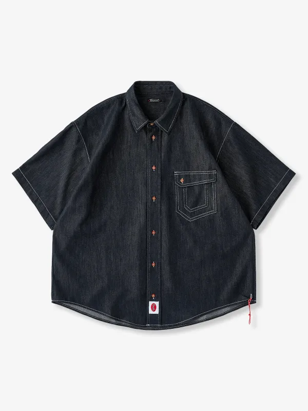 Navy CPO Denim Short-Sleeve Shirt sold by Karaku