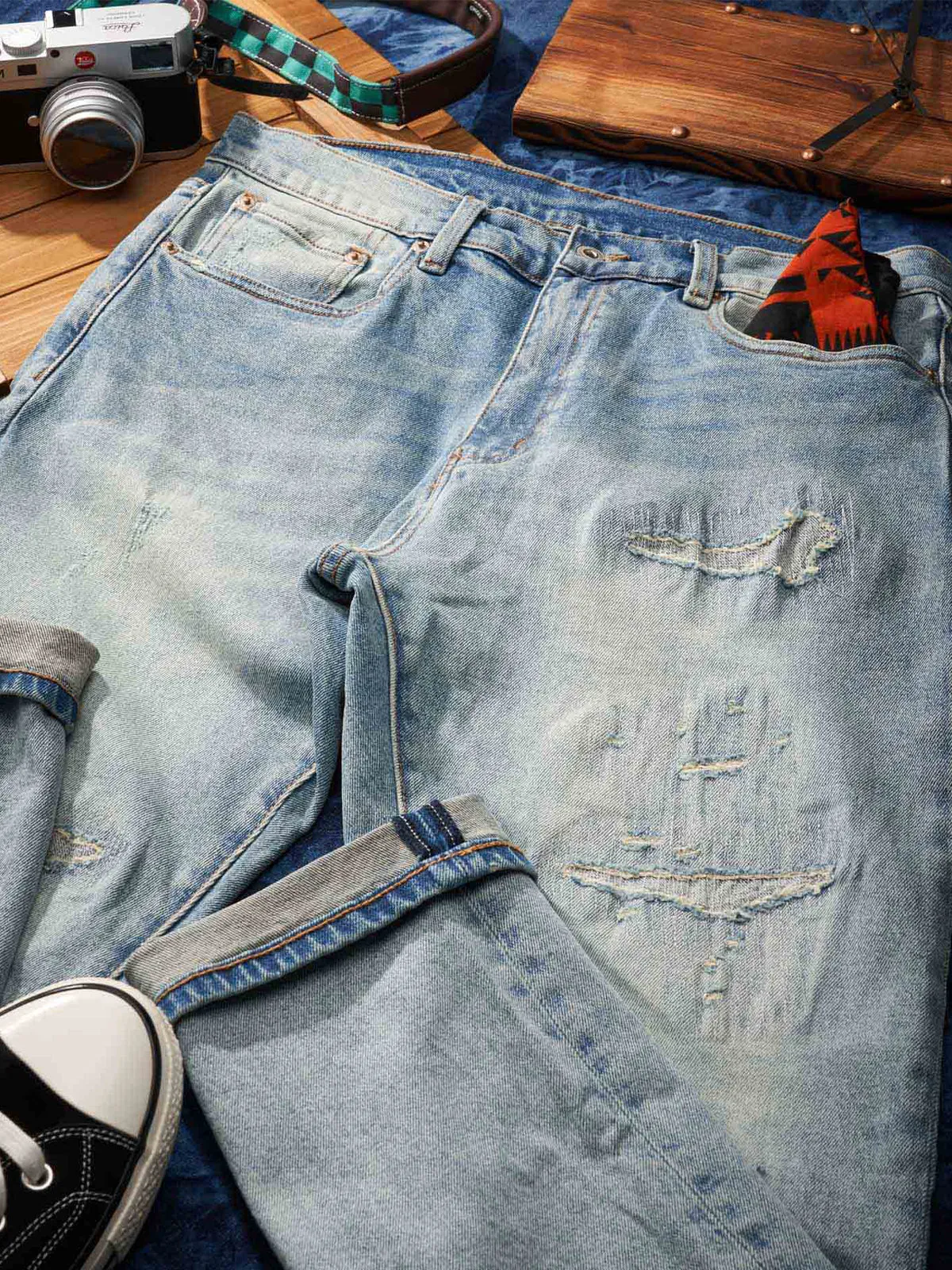 Heavyweight Handmade Distressed Denim Pants sold by Karaku product image thumbnail 5