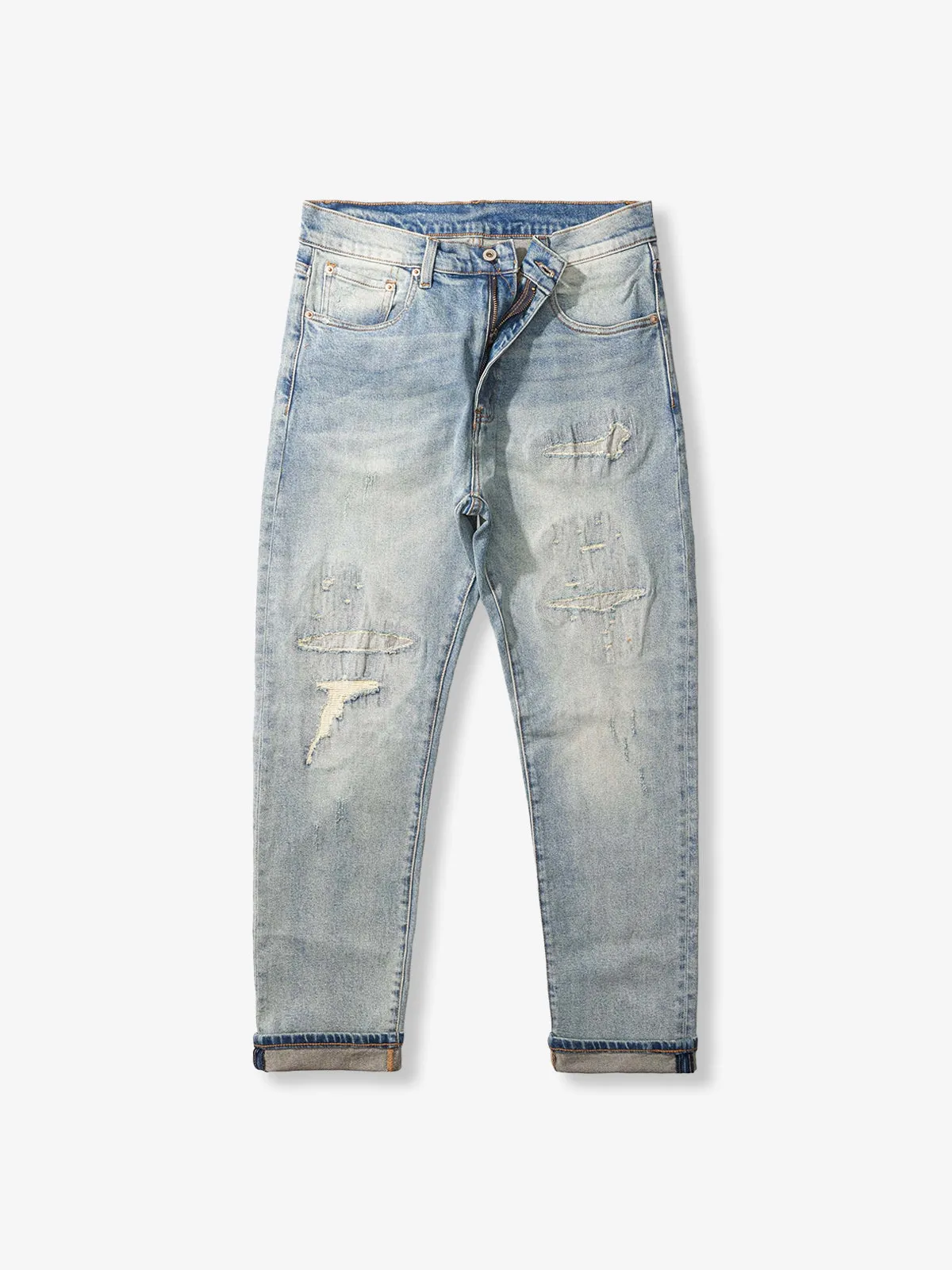 Heavyweight Handmade Distressed Denim Pants sold by Karaku
