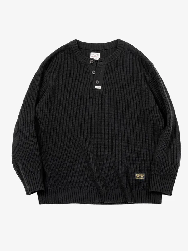 Ribbed Knit Henley Sweatshirt sold by Karaku