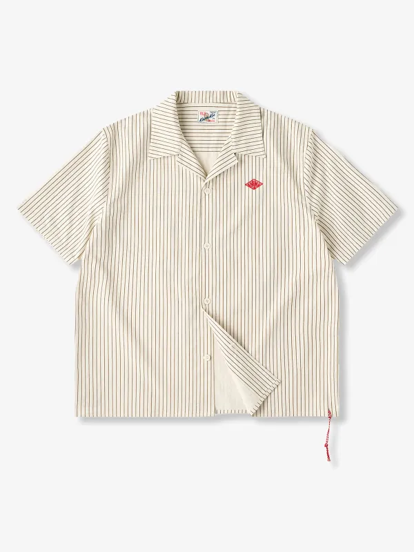 "KaraKu" Diamond Embroidered Logo Pinstripe Open Collar Shirt sold by Karaku