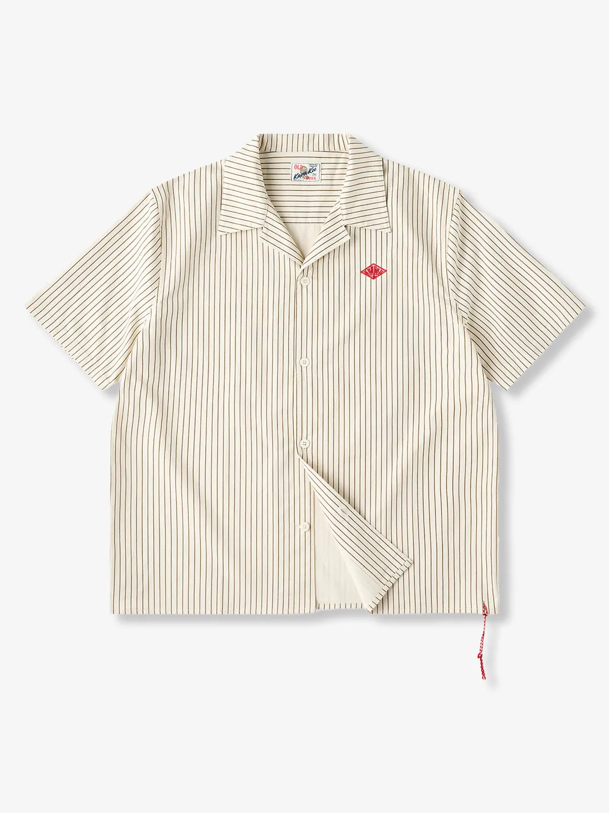 "KaraKu" Diamond Embroidered Logo Pinstripe Open Collar Shirt sold by Karaku