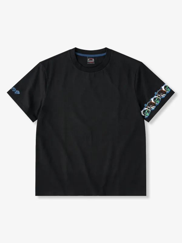 "Wind God and Thunder God Picture" Sleeve Embroidered Cotton T-shirt sold by Karaku