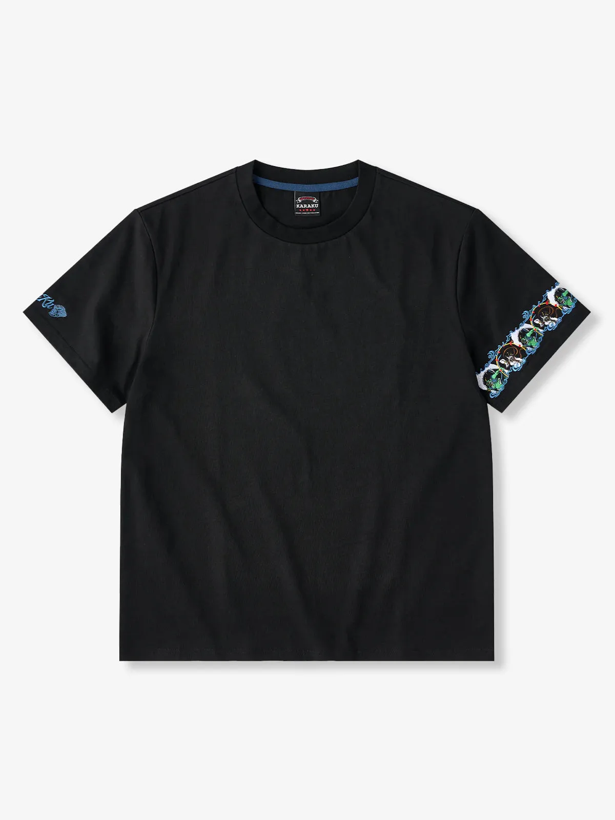 "Wind God and Thunder God Picture" Sleeve Embroidered Cotton T-shirt sold by Karaku