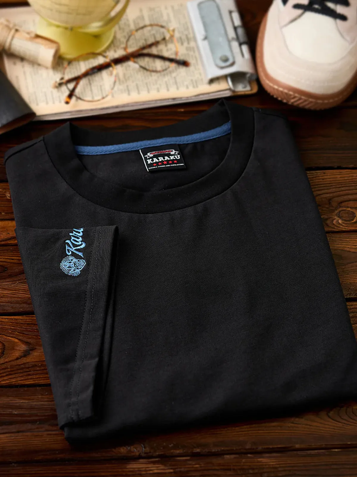 "Wind God and Thunder God Picture" Sleeve Embroidered Cotton T-shirt sold by Karaku product image thumbnail 4