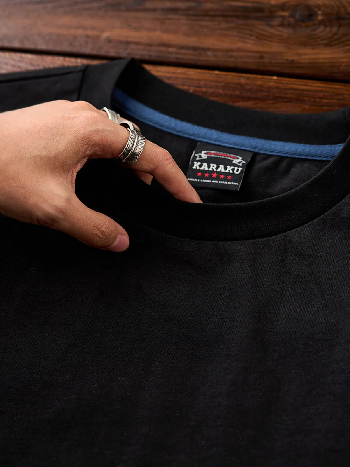 "Wind God and Thunder God Picture" Sleeve Embroidered Cotton T-shirt sold by Karaku product image thumbnail 5