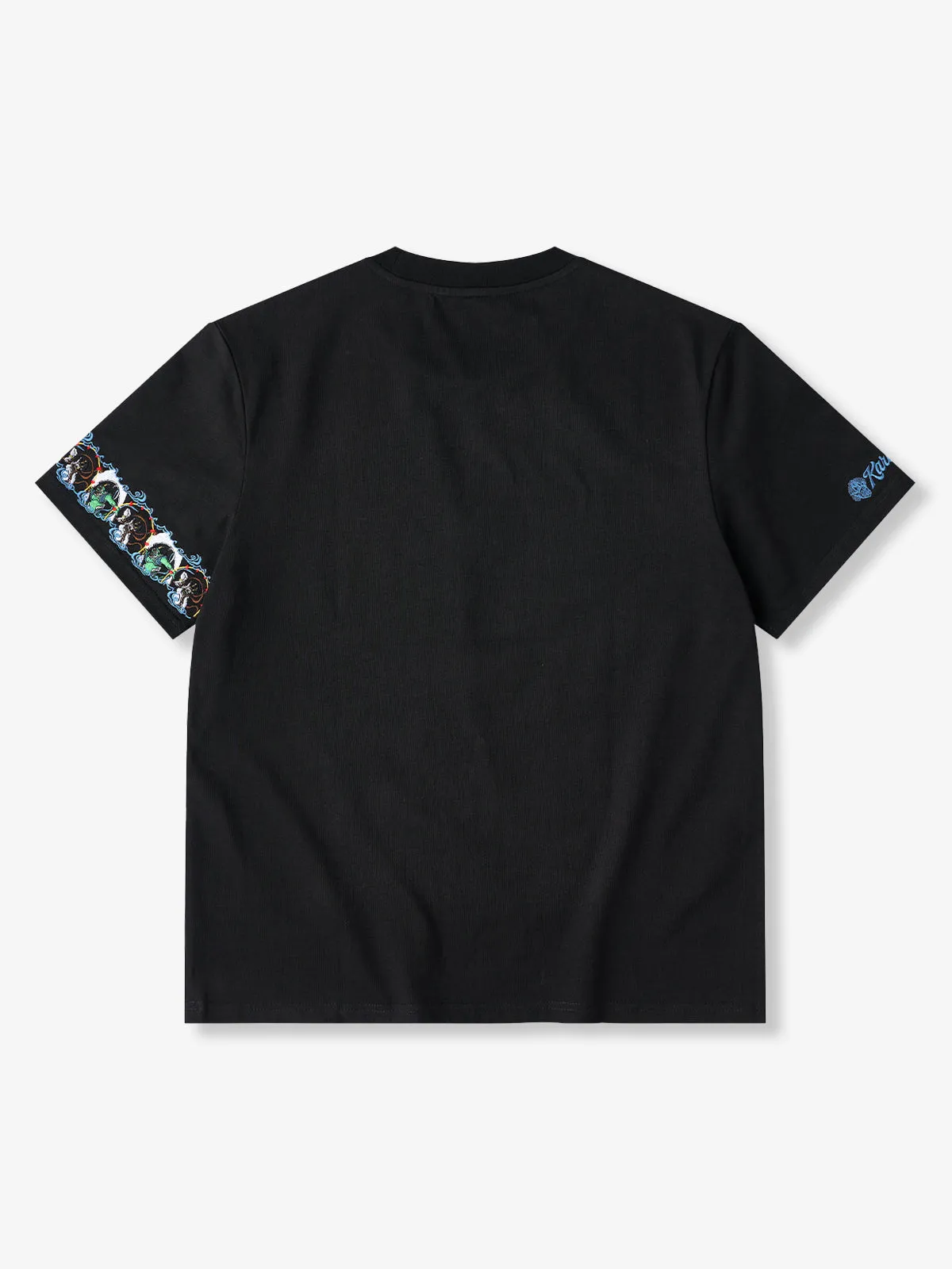 "Wind God and Thunder God Picture" Sleeve Embroidered Cotton T-shirt sold by Karaku product image thumbnail 2