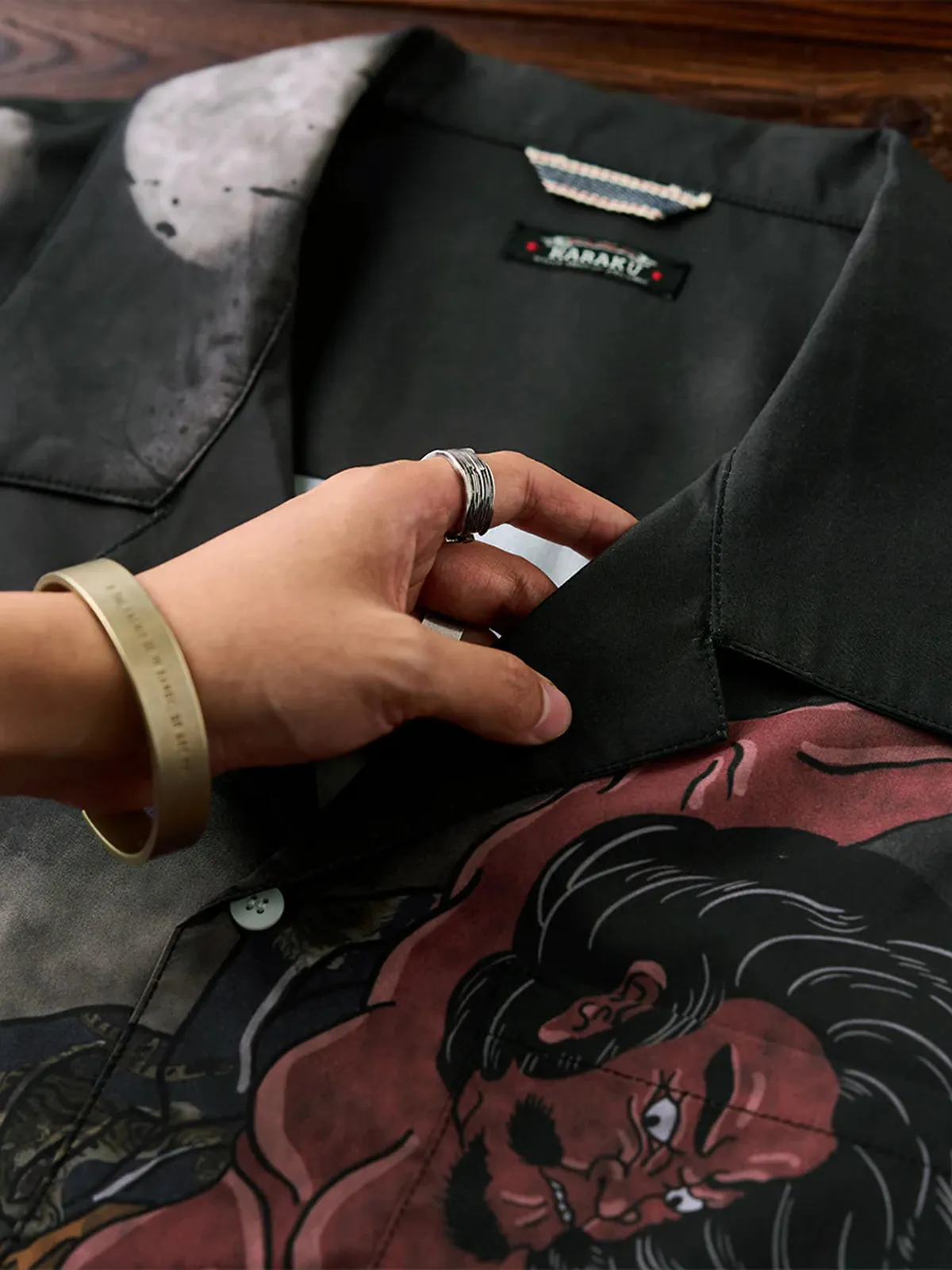 "Water Light: Takematsu's Tiger-killing Hand" Ukiyo-e style Open Collar Shirt sold by Karaku product image thumbnail 4